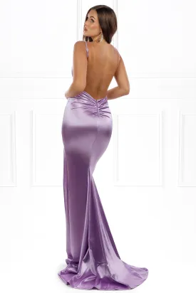 Honey Couture MILEE Lilac Purple Low Back Mermaid Dress w Leg Split (RED TAG FINAL SALE)