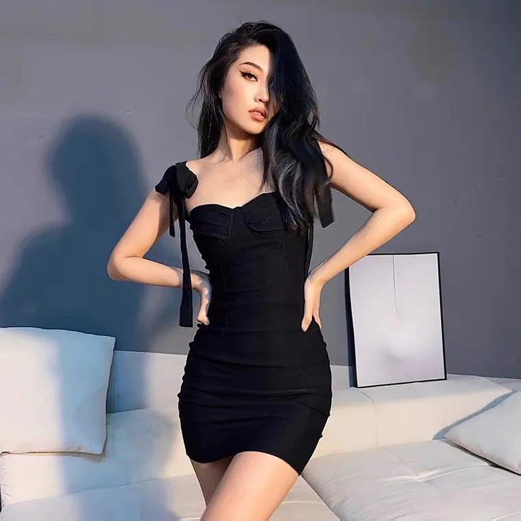 INS FASHION SEXY SLIM SLING BLACK DRESS BY70129