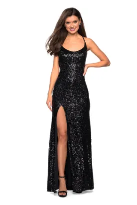 La Femme 26974 Sequin Open Back Gown | Black