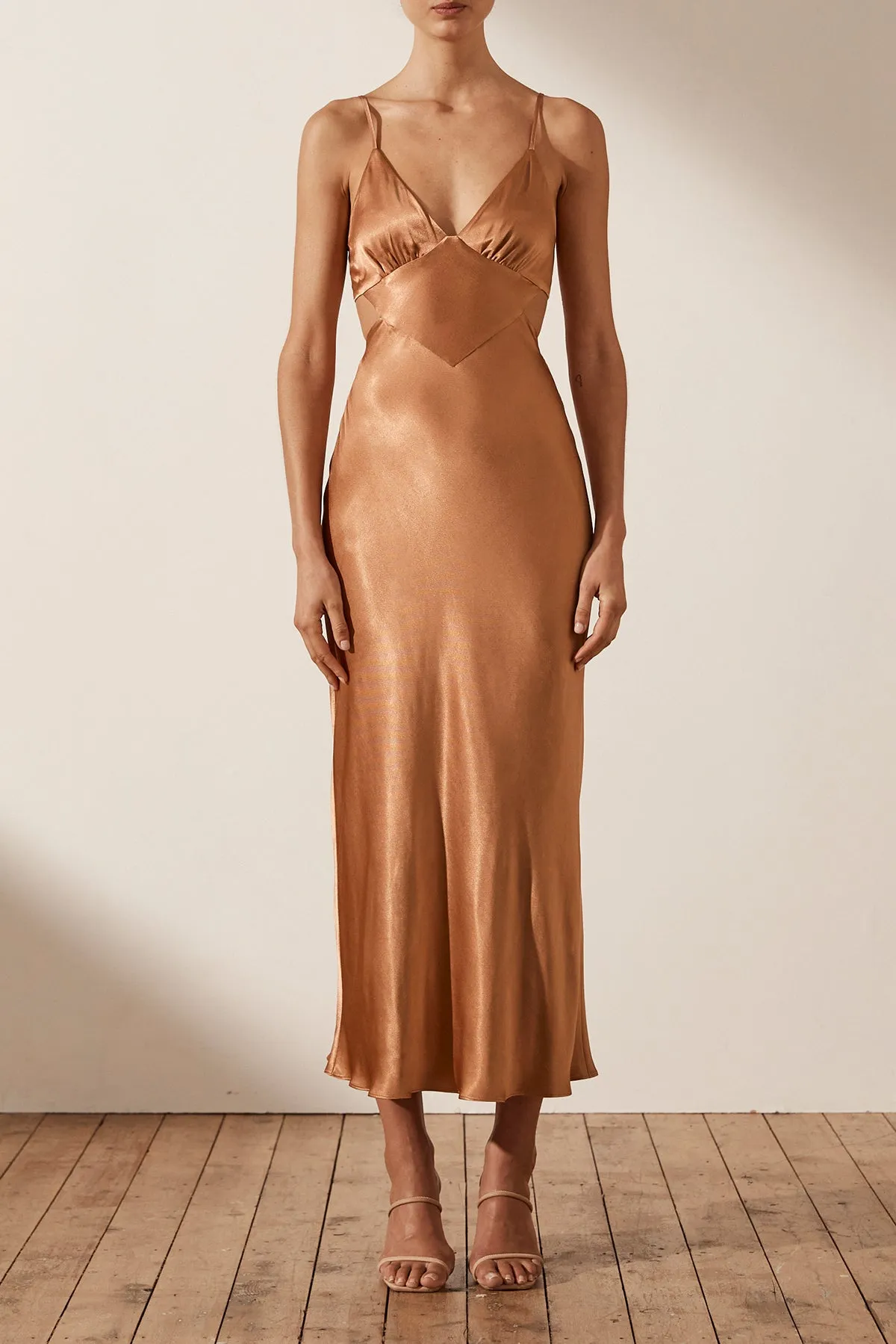 LA LUNE BACKLESS MIDI DRESS - COPPER