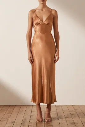 LA LUNE BACKLESS MIDI DRESS - COPPER