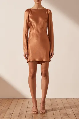 LA LUNE LONG SLEEVE BACKLESS MINI DRESS - COPPER