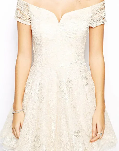 Lace Dress with Bardot Neck