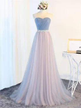 Lace Tulle Long Strapless Prom Dress, Evening Party Prom Dress 2019