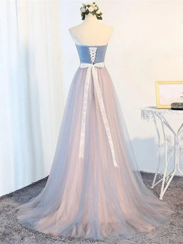 Lace Tulle Long Strapless Prom Dress, Evening Party Prom Dress 2019