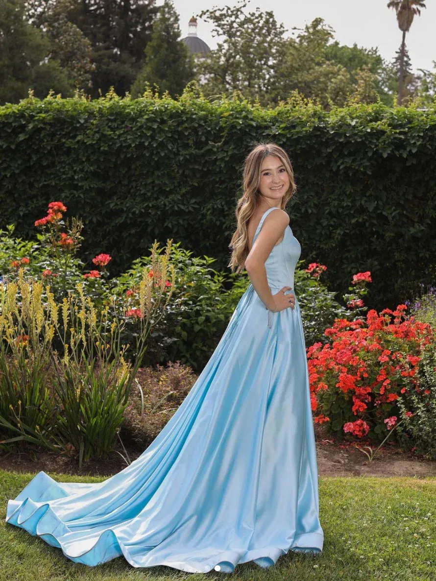 Light Blue Satin Long Prom Dress SH645