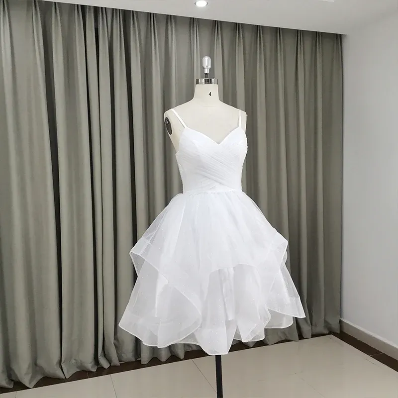 Lovely White Tulle V-Neck Short Party Dress,Homecoming Dress SH655