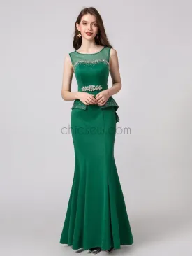 Mermaid Jersey Sleeveless Round Neck Backless Prom Dress, YKX076