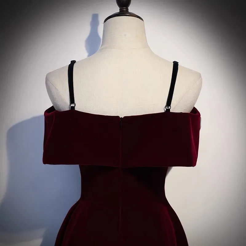 Retro Burgundy Velvet Short Prom Dress