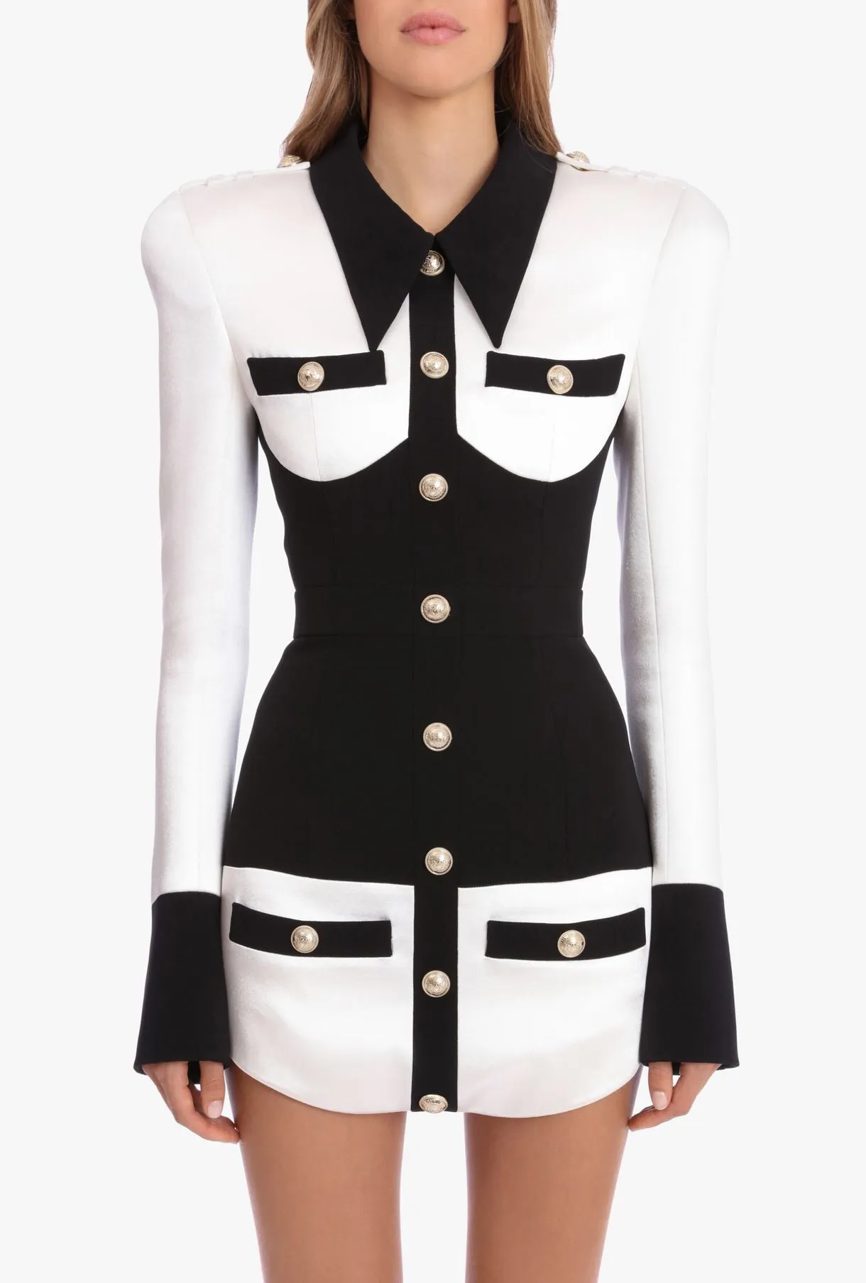 Short white and black satin corset dress