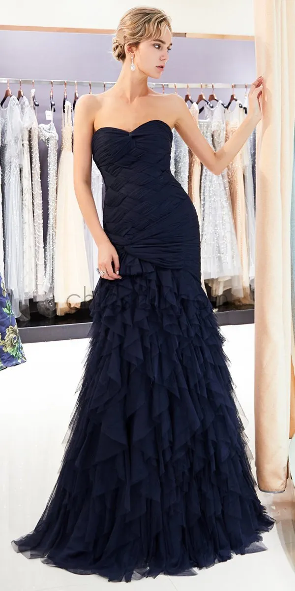 Simple Sweetheart Mermaid Tulle Backless Lace-up Prom Dress, YKX048