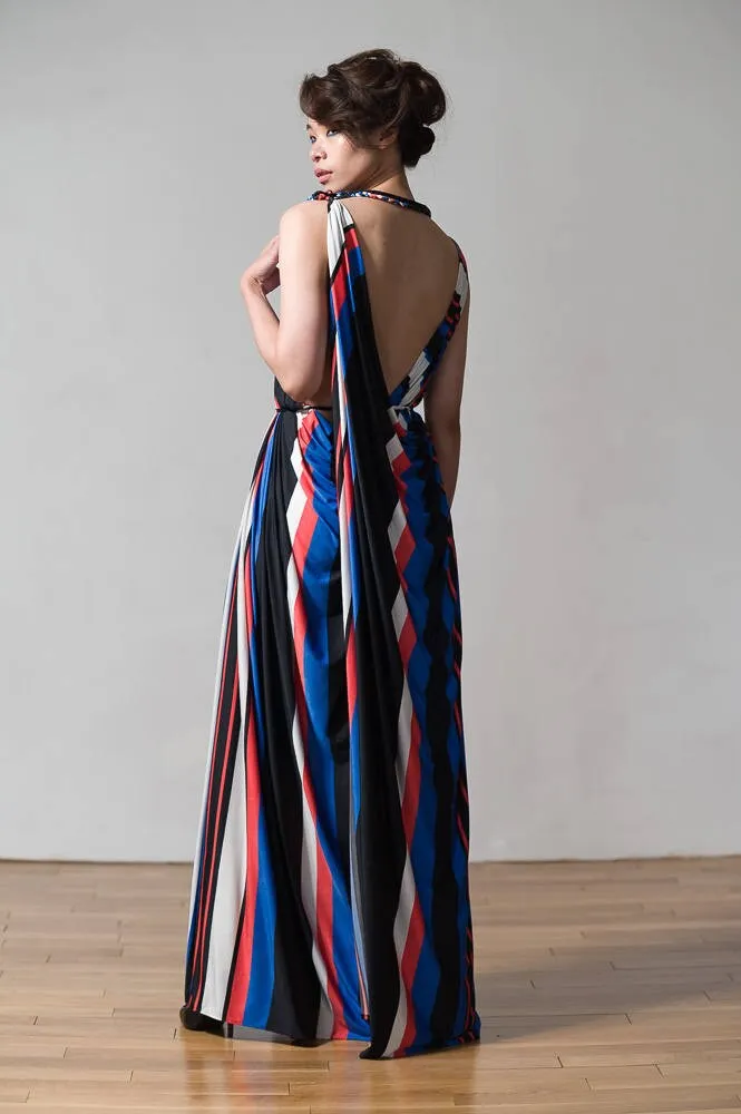 Striped Grecian Drape Dress