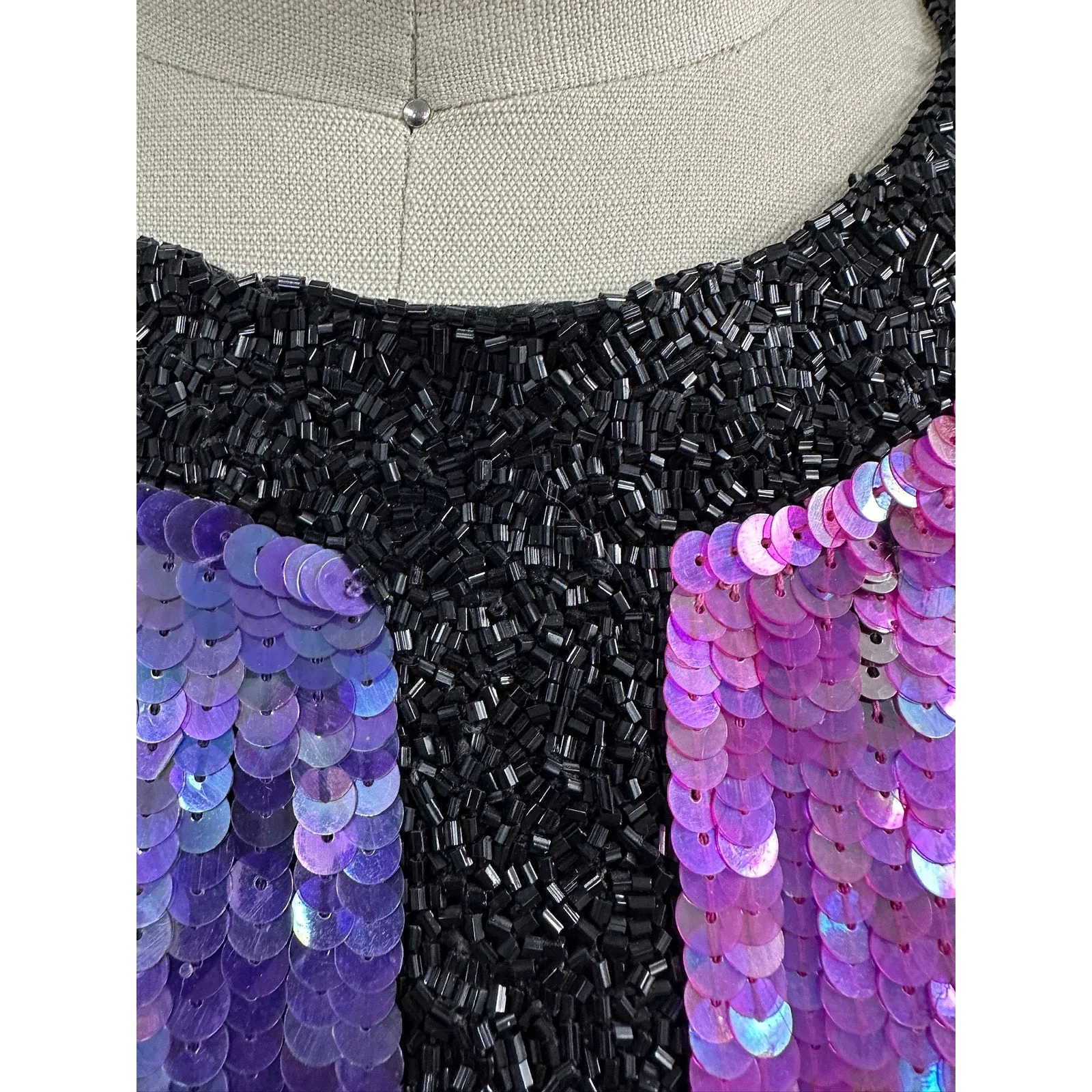 Stunning Neiman Marcus Bright Colorblock Sequin Dress Power Shoulders 1980s Sz S