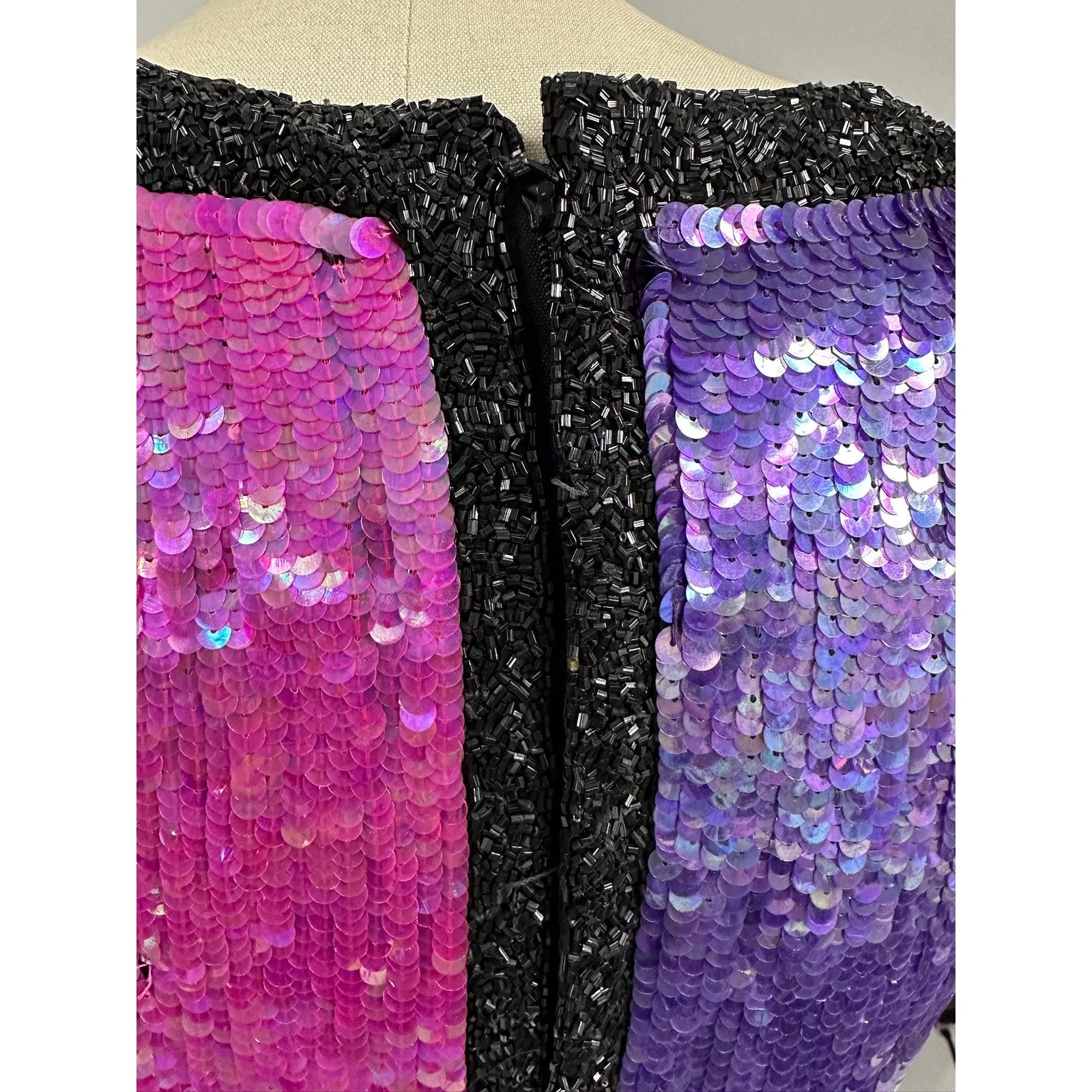 Stunning Neiman Marcus Bright Colorblock Sequin Dress Power Shoulders 1980s Sz S