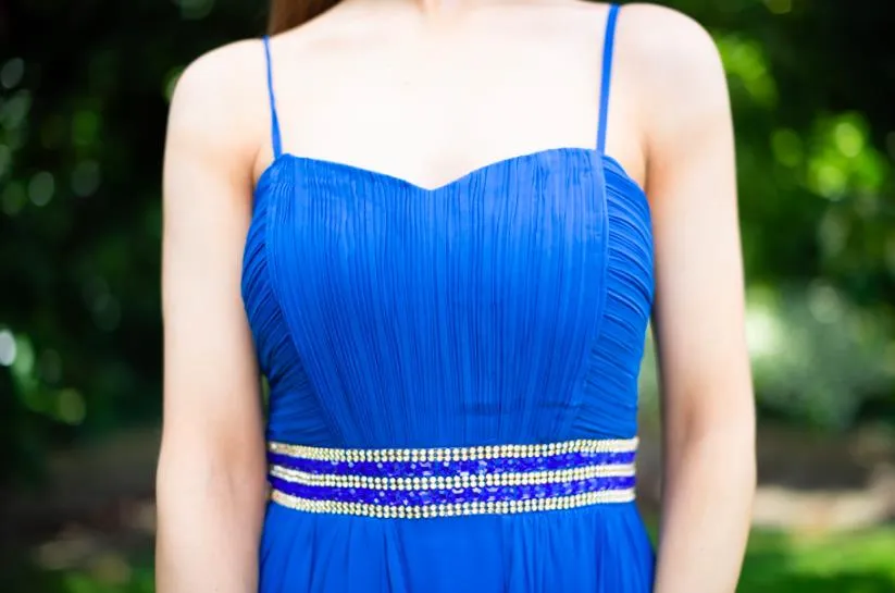 Sweetheart Neckline Embellished Waist Band Gown- Royal Blue