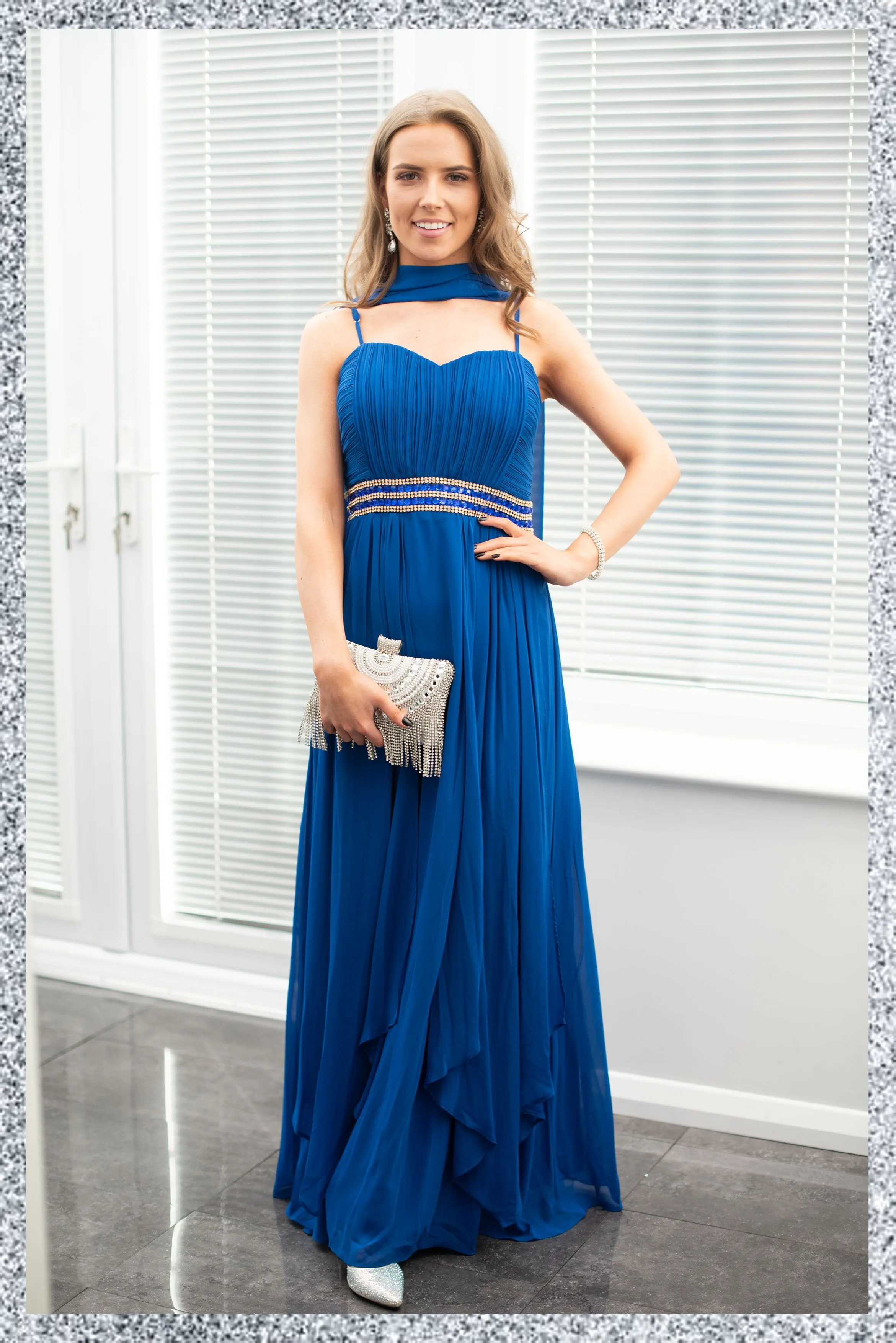 Sweetheart Neckline Embellished Waist Band Gown- Royal Blue