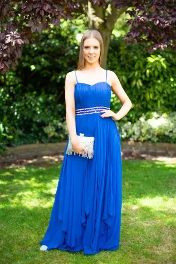 Sweetheart Neckline Embellished Waist Band Gown- Royal Blue