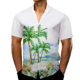 Ties2you Short Sleeves Shirt White Green Coconut Tree Novelty Men's Summer Beach Shirt